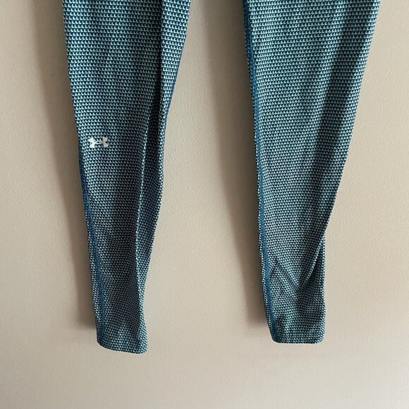 Under Armour Women S Blue Printed Athletic Coldgear Infrared EVO Fitted Leggings - Picture 4 of 14